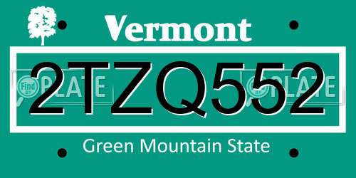 2TZQ552 Vermont License Plate