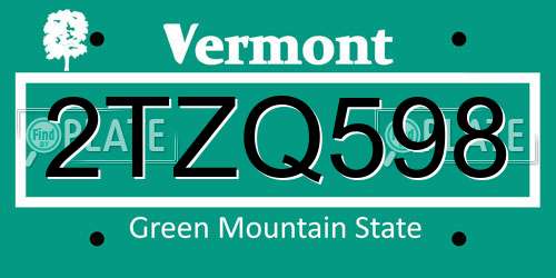 2TZQ598 Vermont License Plate