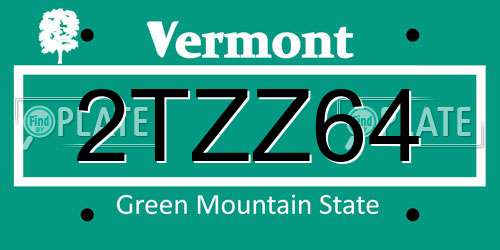 2TZZ64 Vermont License Plate