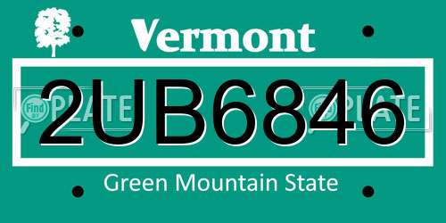2UB6846 Vermont License Plate