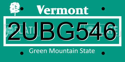 2UBG546 Vermont License Plate