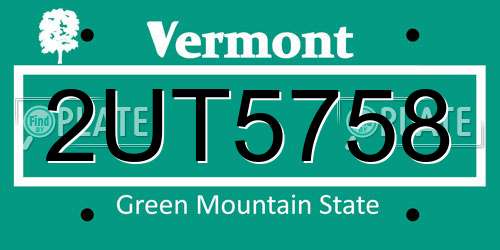 2UT5758 Vermont License Plate