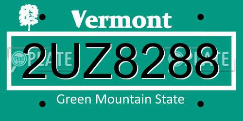 2UZ8288 Vermont License Plate