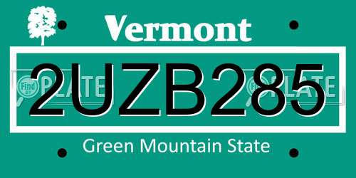 2UZB285 Vermont License Plate