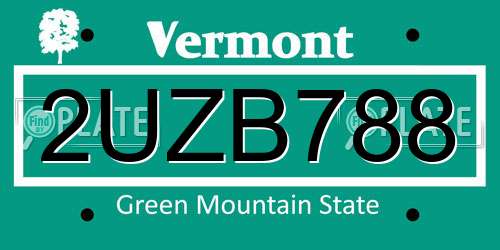 2UZB788 Vermont License Plate