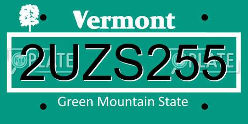 2UZS255 Vermont License Plate