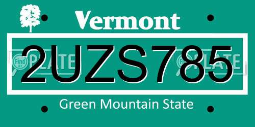 2UZS785 Vermont License Plate