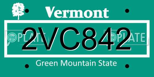 2VC842 Vermont License Plate