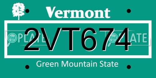 2VT674 Vermont License Plate