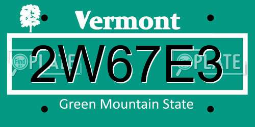 2W67E3 Vermont License Plate