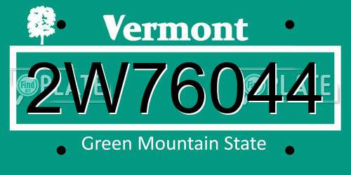 2W76044 Vermont License Plate