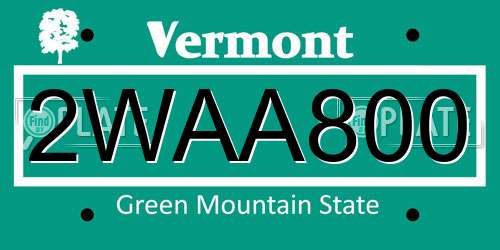 2WAA800 Vermont License Plate