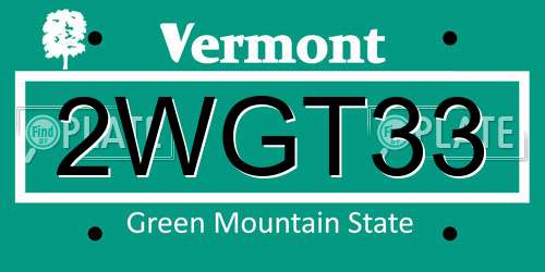 2WGT33 Vermont License Plate