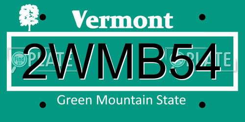 2WMB54 Vermont License Plate