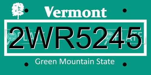 2WR5245 Vermont License Plate