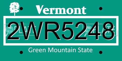 2WR5248 Vermont License Plate