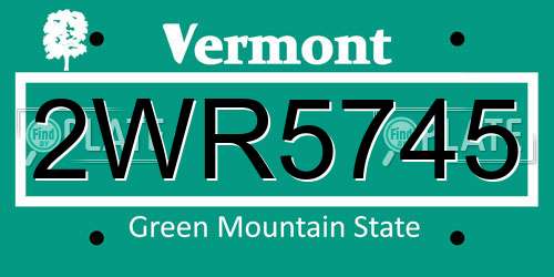 2WR5745 Vermont License Plate