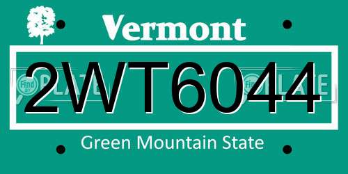 2WT6044 Vermont License Plate