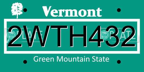 2WTH432 Vermont License Plate