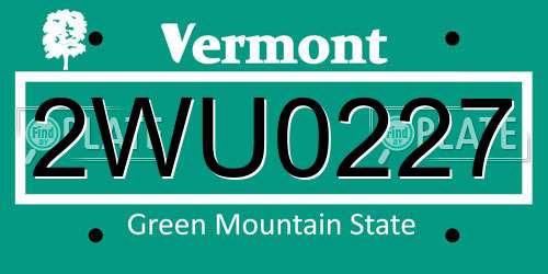 2WU0227 Vermont License Plate