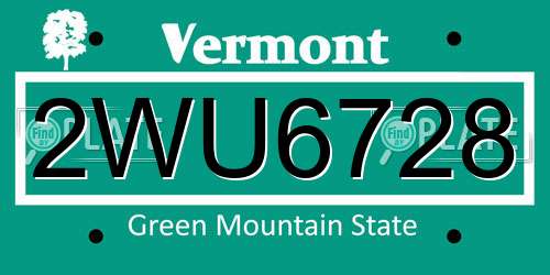 2WU6728 Vermont License Plate