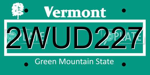 2WUD227 Vermont License Plate