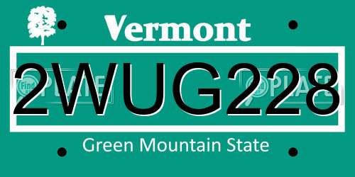 2WUG228 Vermont License Plate