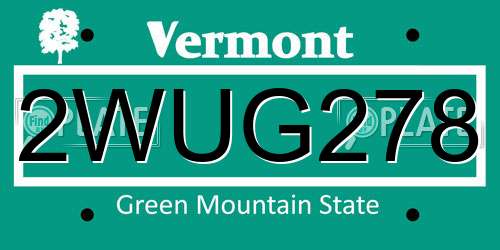 2WUG278 Vermont License Plate