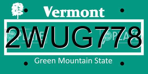 2WUG778 Vermont License Plate