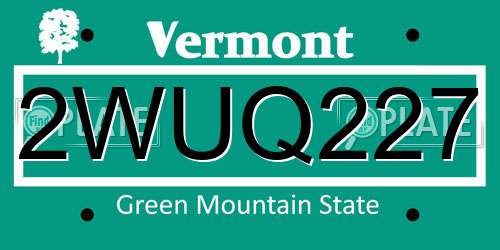 2WUQ227 Vermont License Plate