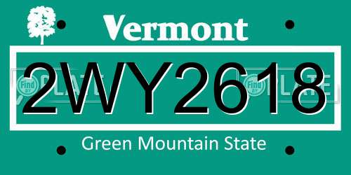 2WY2618 Vermont License Plate