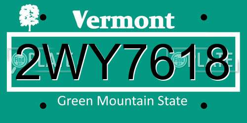 2WY7618 Vermont License Plate