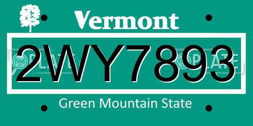 2WY7893 Vermont License Plate
