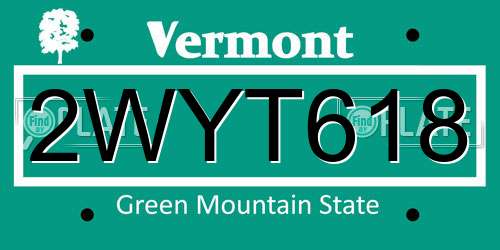 2WYT618 Vermont License Plate