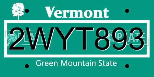 2WYT893 Vermont License Plate