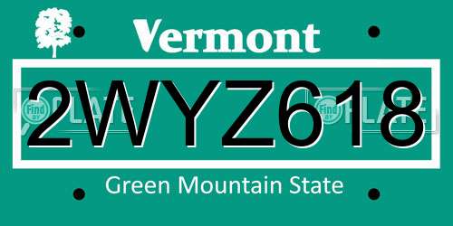 2WYZ618 Vermont License Plate