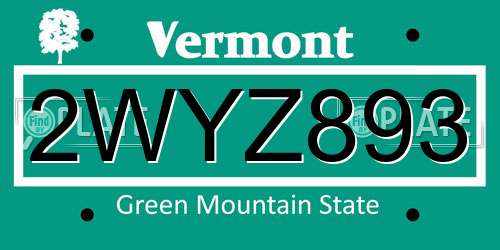2WYZ893 Vermont License Plate