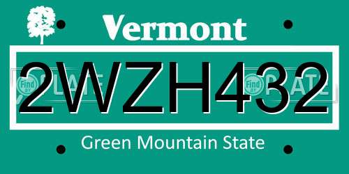 2WZH432 Vermont License Plate