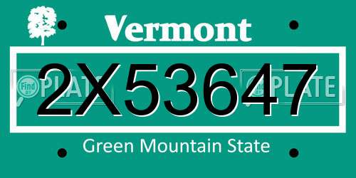 2X53647 Vermont License Plate