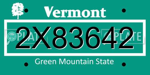 2X83642 Vermont License Plate