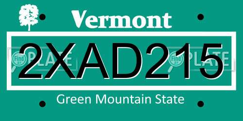 2XAD215 Vermont License Plate