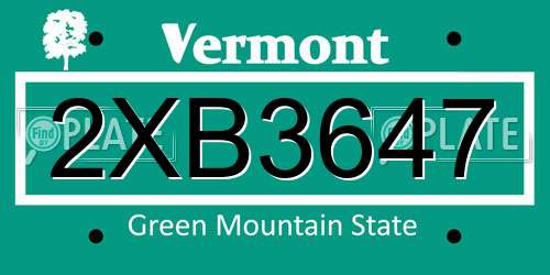 2XB3647 Vermont License Plate