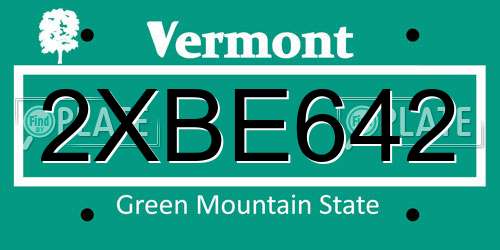 2XBE642 Vermont License Plate