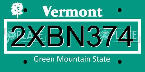 2XBN374 Vermont License Plate