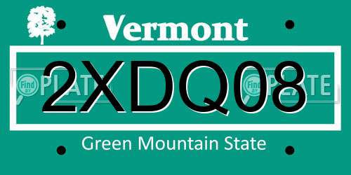 2XDQ08 Vermont License Plate