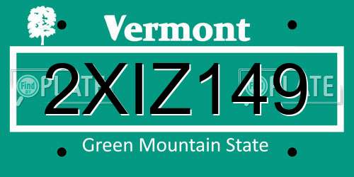 2XIZ149 Vermont License Plate