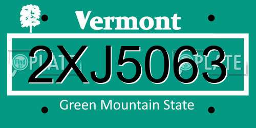2XJ5063 Vermont License Plate