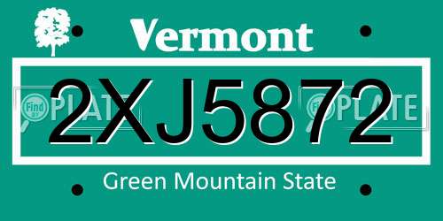2XJ5872 Vermont License Plate