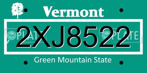 2XJ8522 Vermont License Plate