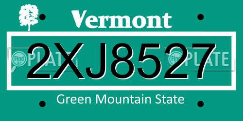 2XJ8527 Vermont License Plate